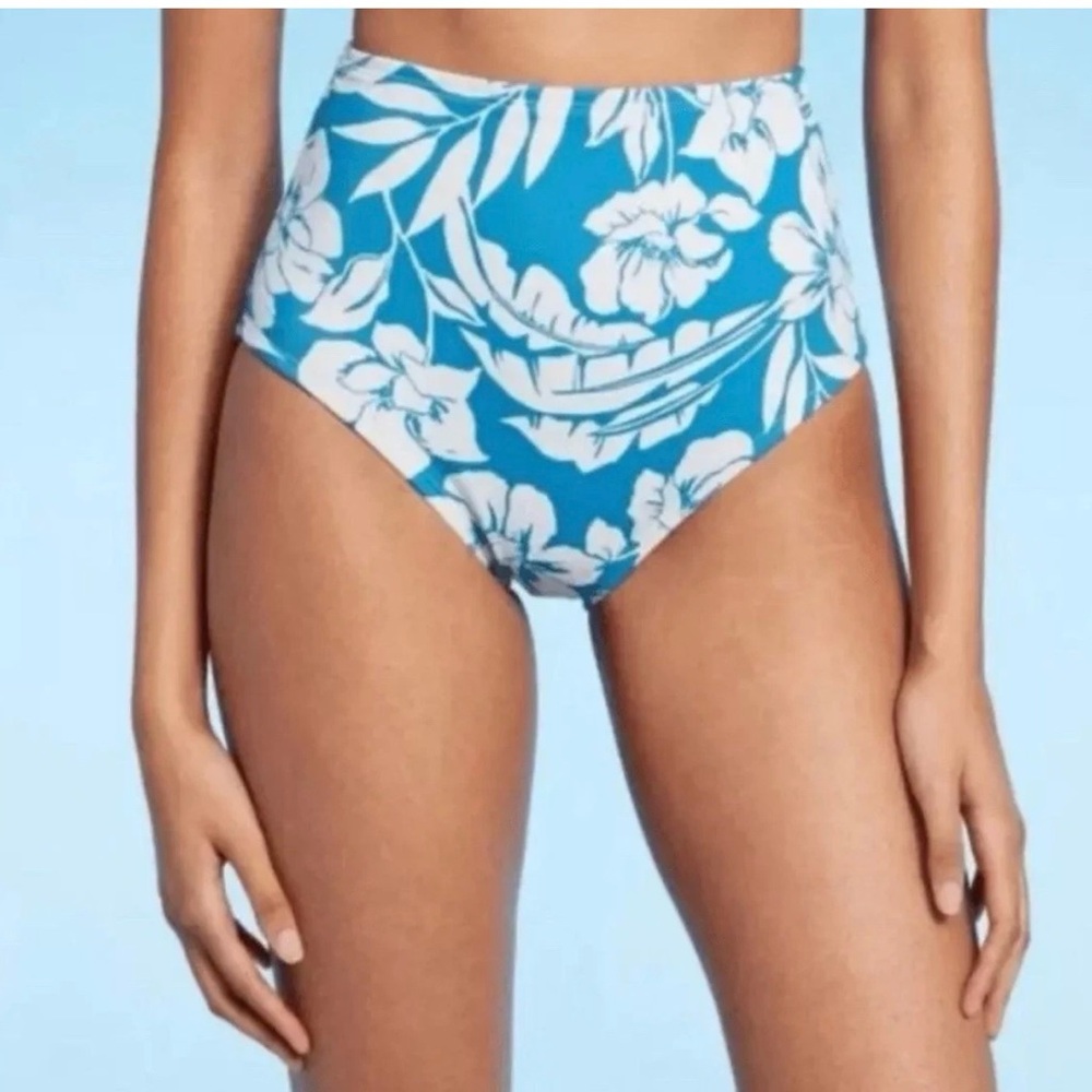Shade & Shore Blue and White Floral Bikini Bottom XL